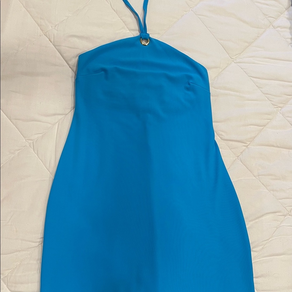 Turquoise Boston Proper halter knee length dress.